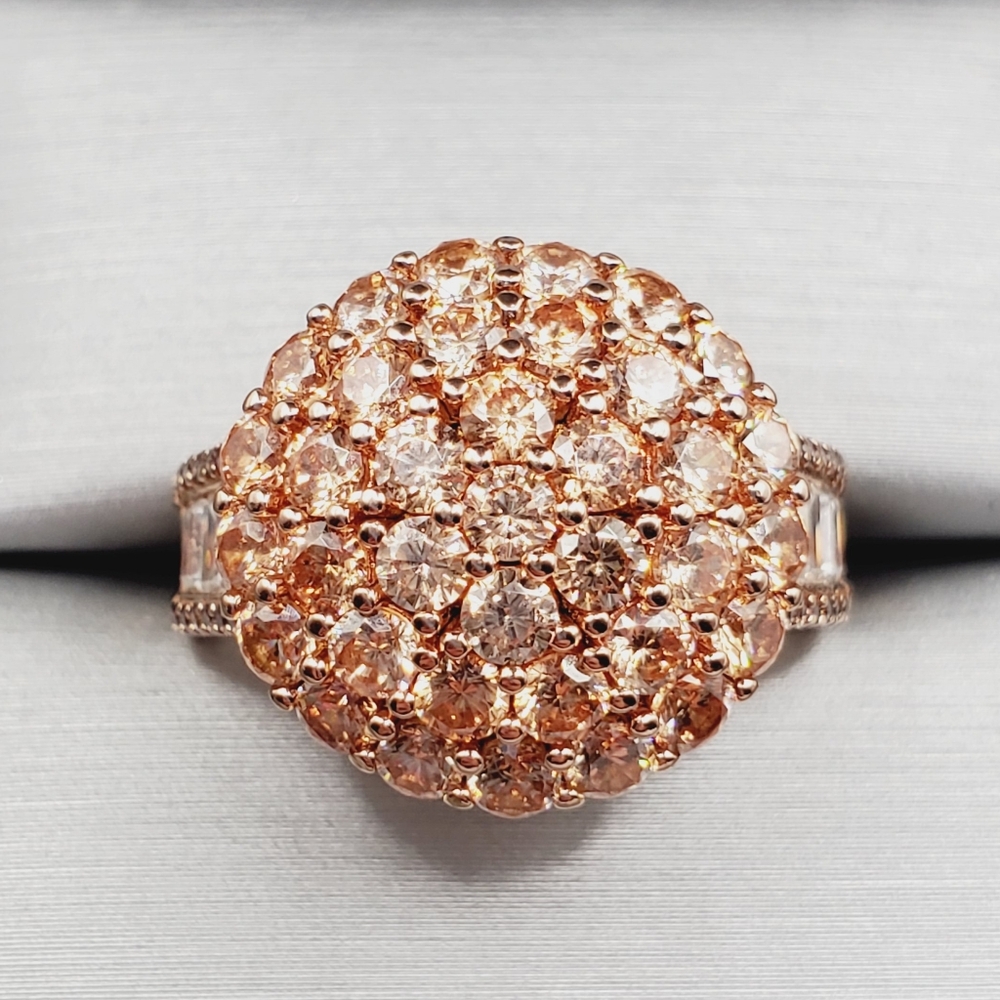 Champagne - Chocolate & White Diamond Simulants 18k Rose Gold 925 Silver Ring